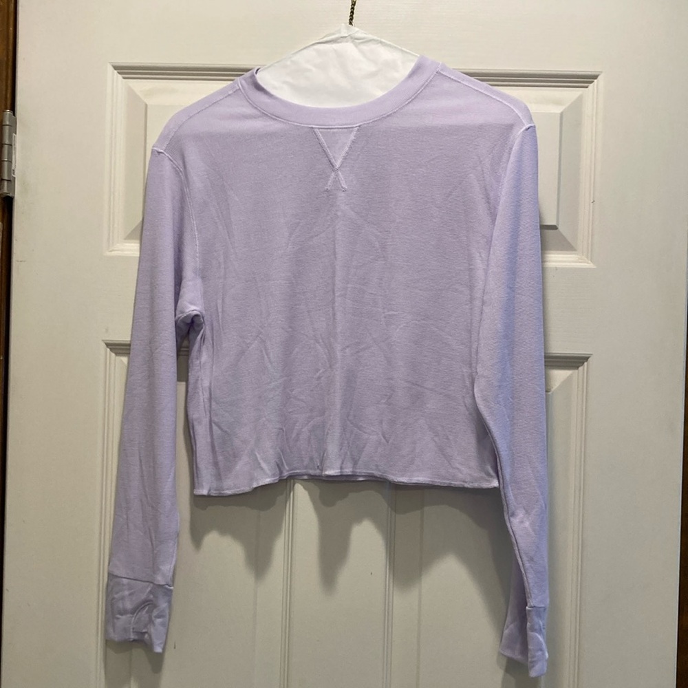 Athleta Purple Waffle Long Sleeve Cropped T-Shirt